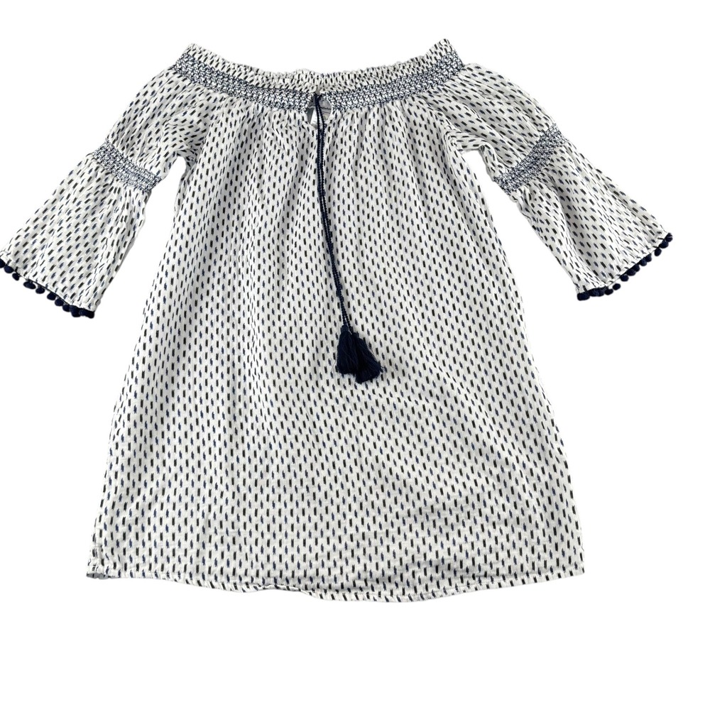 Tommy Bahama Womens Off Shoulder Ikat Mini Dress Navy White Pom Pom TSW12920C‎ M